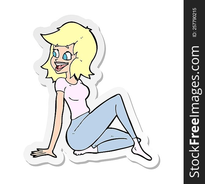 Sticker Of A Cartoon Pretty Woman Looking Happy