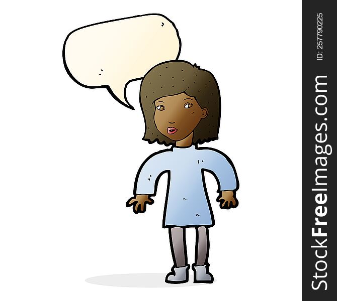 cartoon cautious woman with speech bubble