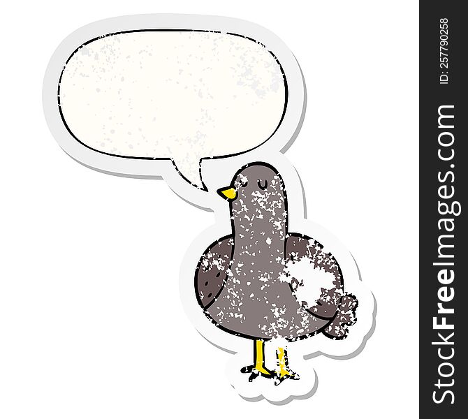 Cartoon Bird And Speech Bubble Distressed Sticker