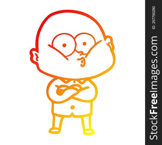 warm gradient line drawing of a cartoon bald man staring