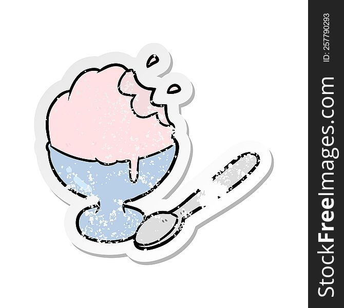 distressed sticker of a cartoon ice cream dessert