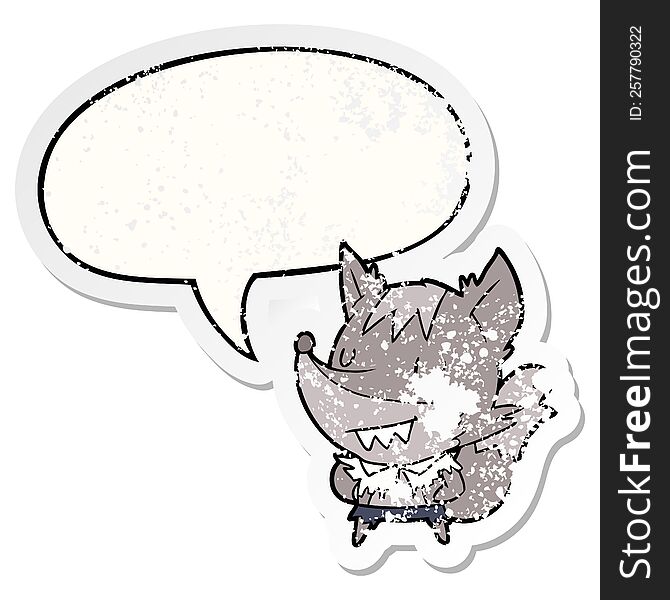 cartoon halloween werewolf and speech bubble distressed sticker