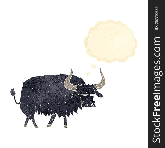 cartoon annoyed hairy ox with thought bubble