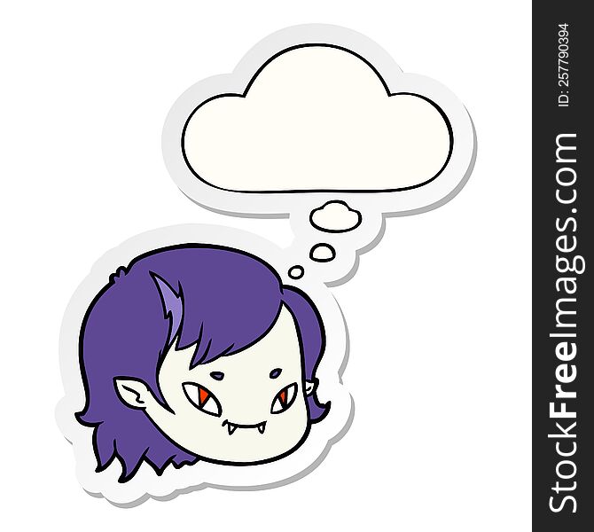 cartoon vampire girl face with thought bubble as a printed sticker