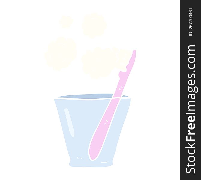 flat color illustration of a cartoon toothbrush in glass