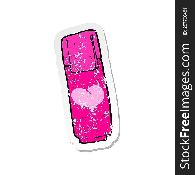 retro distressed sticker of a cartoon pink felt tip pen