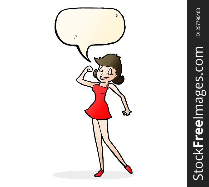 cartoon woman with can do attitude with speech bubble