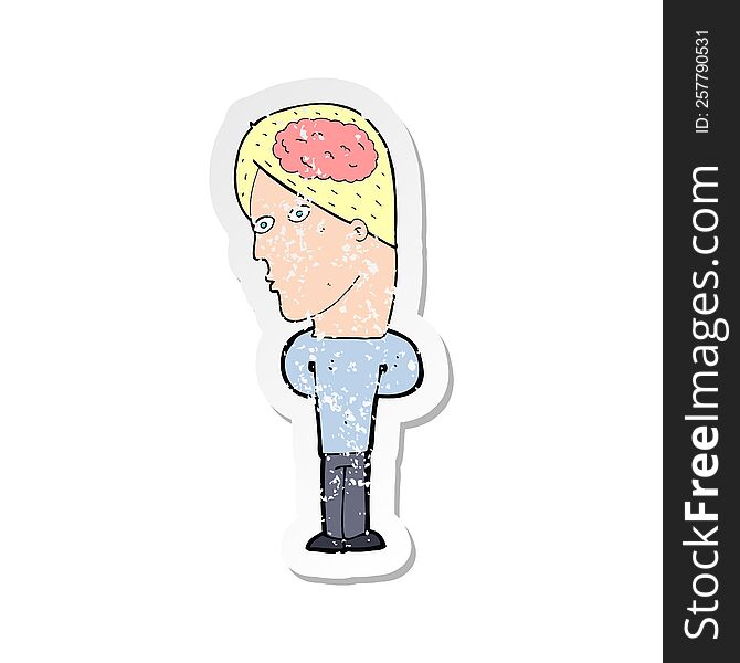 Retro Distressed Sticker Of A Cartoon Man With Big Brain