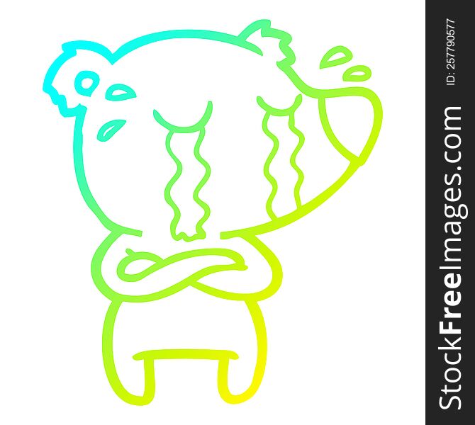 Cold Gradient Line Drawing Cartoon Crying Bear
