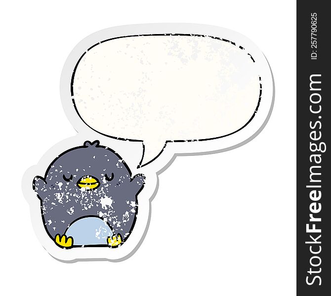 Cute Cartoon Penguin And Speech Bubble Distressed Sticker