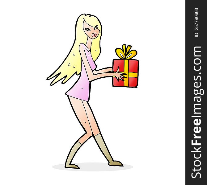 Cartoon Fashion Girl With Present