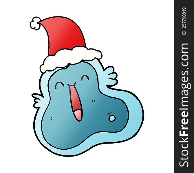 hand drawn gradient cartoon of a germ wearing santa hat