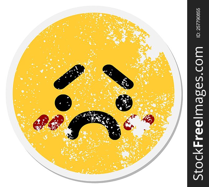 unhappy face circular sticker
