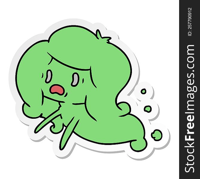 freehand drawn sticker cartoon of kawaii scary ghost