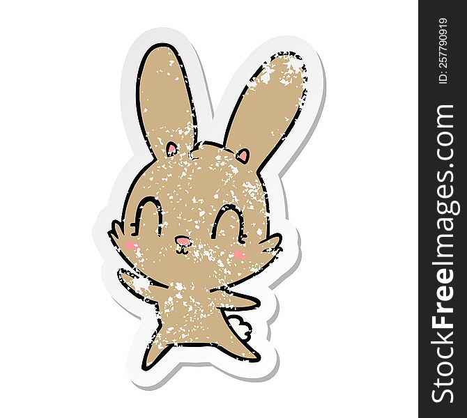 Distressed Sticker Of A Cute Cartoon Rabbit Dancing