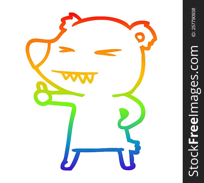Rainbow Gradient Line Drawing Cartoon Bear Giving Thumbs Up