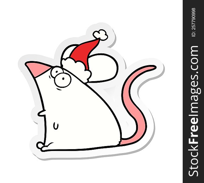 Sticker Cartoon Of A Frightened Mouse Wearing Santa Hat