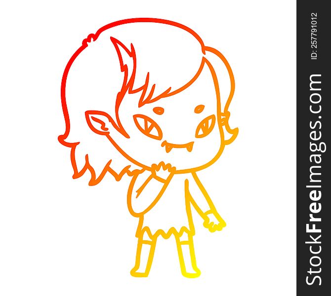 warm gradient line drawing of a cartoon friendly vampire girl considering