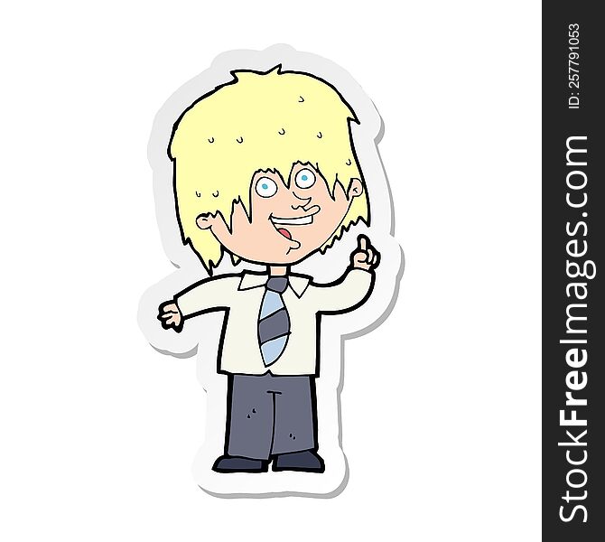 sticker of a cartoon school boy with idea