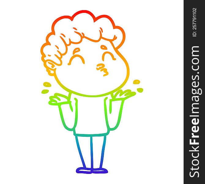 Rainbow Gradient Line Drawing Cartoon Man Shrugging