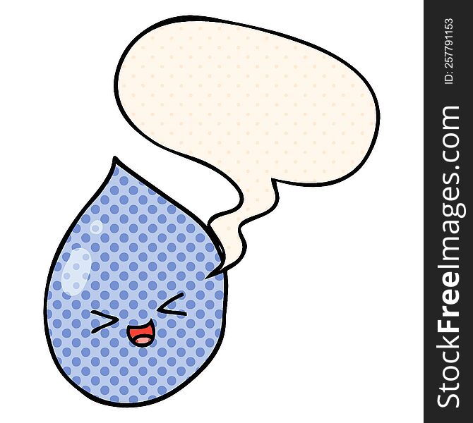 Cartoon Raindrop And Speech Bubble In Comic Book Style
