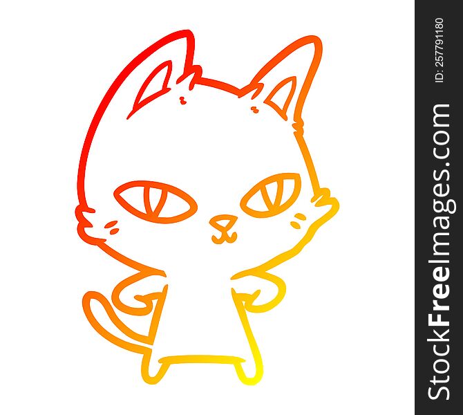 Warm Gradient Line Drawing Cartoon Cat Staring