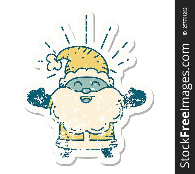 Grunge Sticker Of Tattoo Style Happy Santa Claus Christmas Character