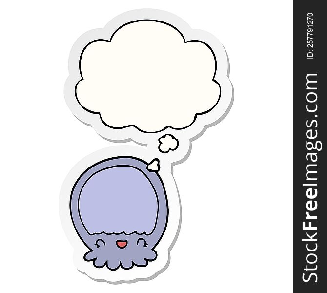cartoon jellyfish with thought bubble as a printed sticker