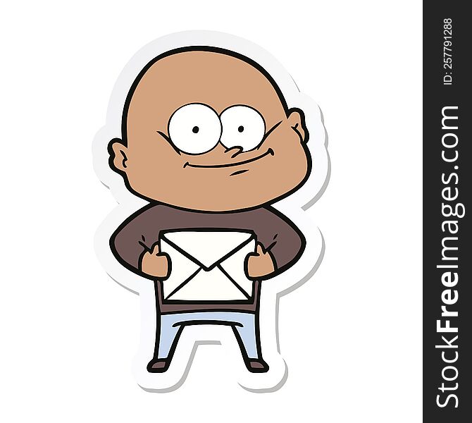 Sticker Of A Cartoon Bald Man Staring With Letter