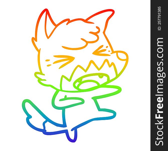 Rainbow Gradient Line Drawing Angry Cartoon Fox Attacking