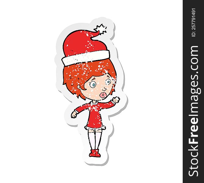 retro distressed sticker of a cartoon woman ready for christmas