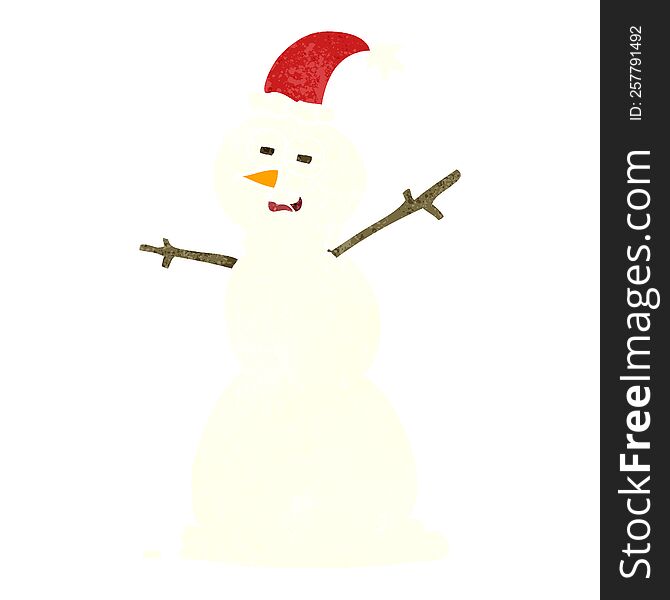 freehand retro cartoon unhappy snowman