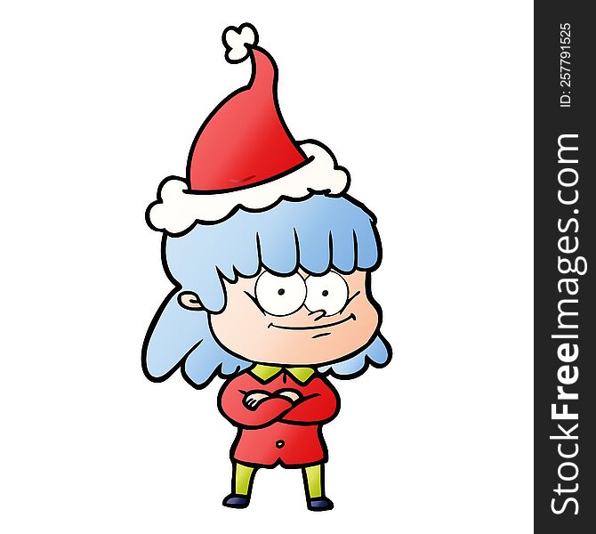 Gradient Cartoon Of A Smiling Woman Wearing Santa Hat