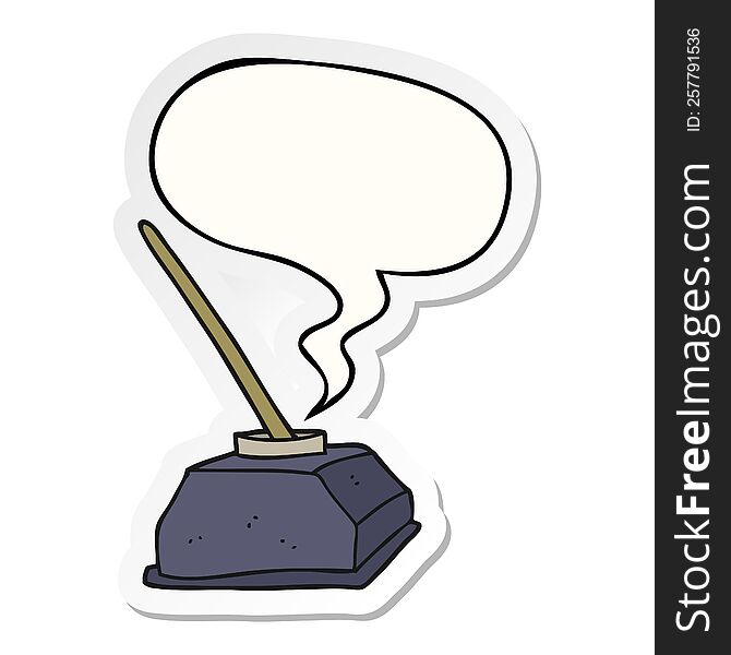 Cartoon Old Ink Pot And Pen And Speech Bubble Sticker