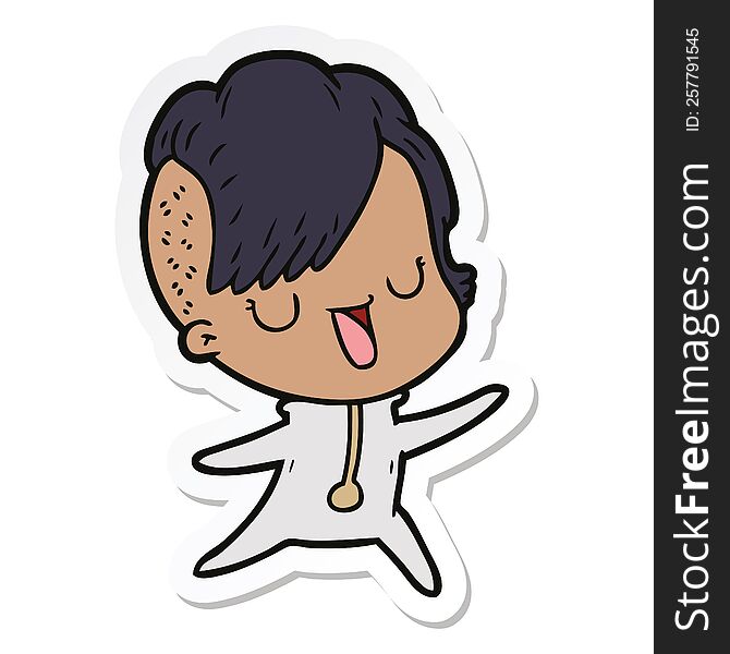 Sticker Of A Cute Cartoon Girl With Hipster Haircut