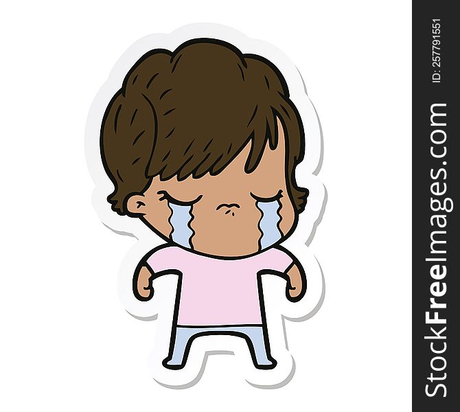 sticker of a cartoon woman crying