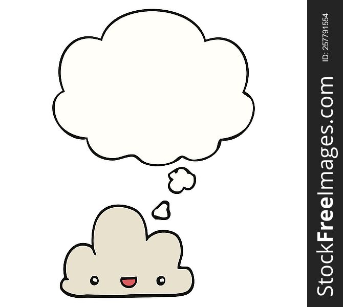 Cartoon Tiny Happy Cloud And Thought Bubble