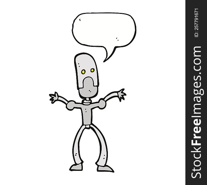 Cartoon Funny Robot With Speech Bubble