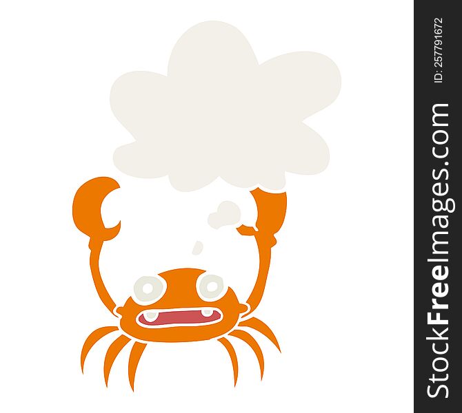 cartoon crab with thought bubble in retro style