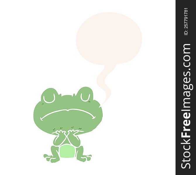 cartoon frog waiting patiently with speech bubble in retro style