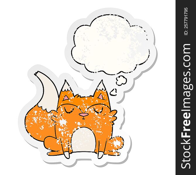 Cartoon Fox And Thought Bubble As A Distressed Worn Sticker