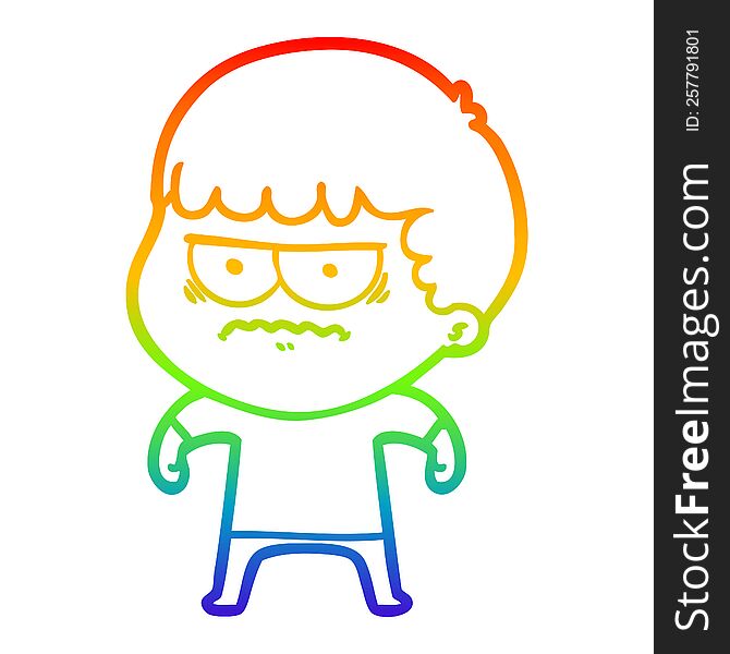 Rainbow Gradient Line Drawing Cartoon Annoyed Man