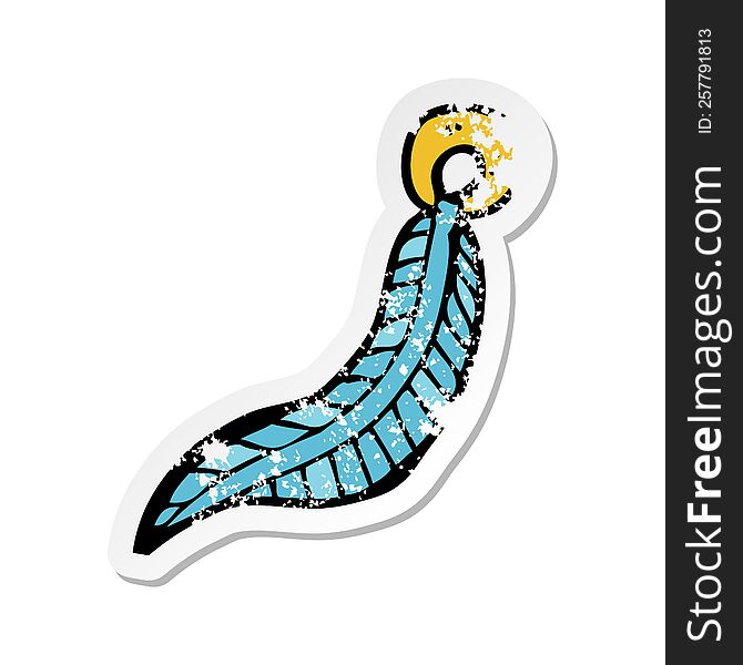 Retro Distressed Sticker Of A Cartoon Feather Keyring