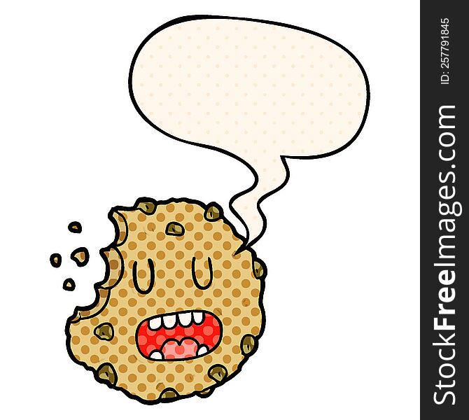 cartoon cookie with speech bubble in comic book style