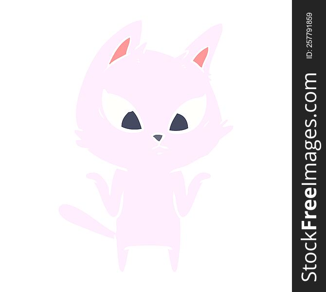 Confused Flat Color Style Cartoon Cat Shrugging Shoulders