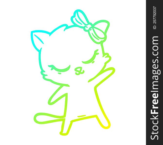 cold gradient line drawing cute cartoon cat with bow