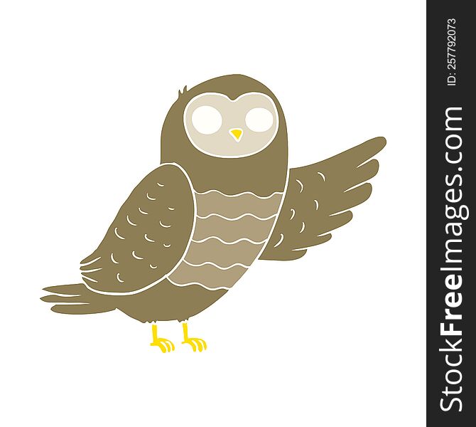 Flat Color Style Cartoon Owl Pointing