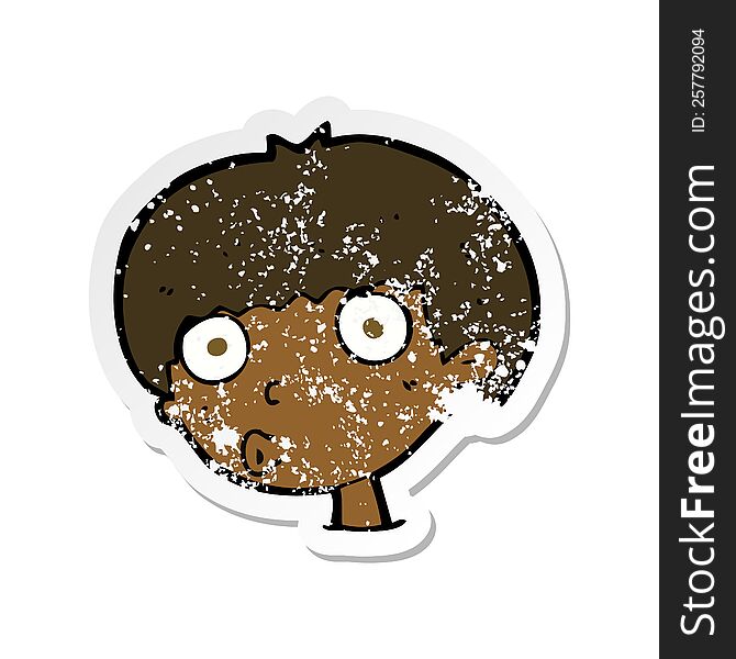 Retro Distressed Sticker Of A Cartoon Surprised Boy