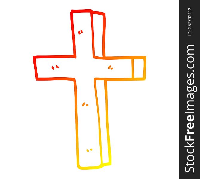 Warm Gradient Line Drawing Cartoon Gold Cross