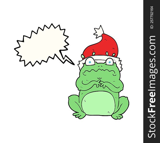 Speech Bubble Cartoon Frog In Christmas Hat